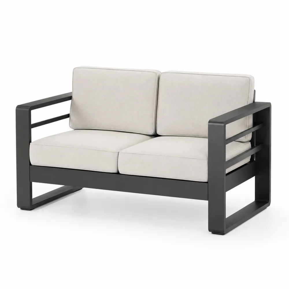 Divano da esterno in alluminio con cuscini in poliestere beige