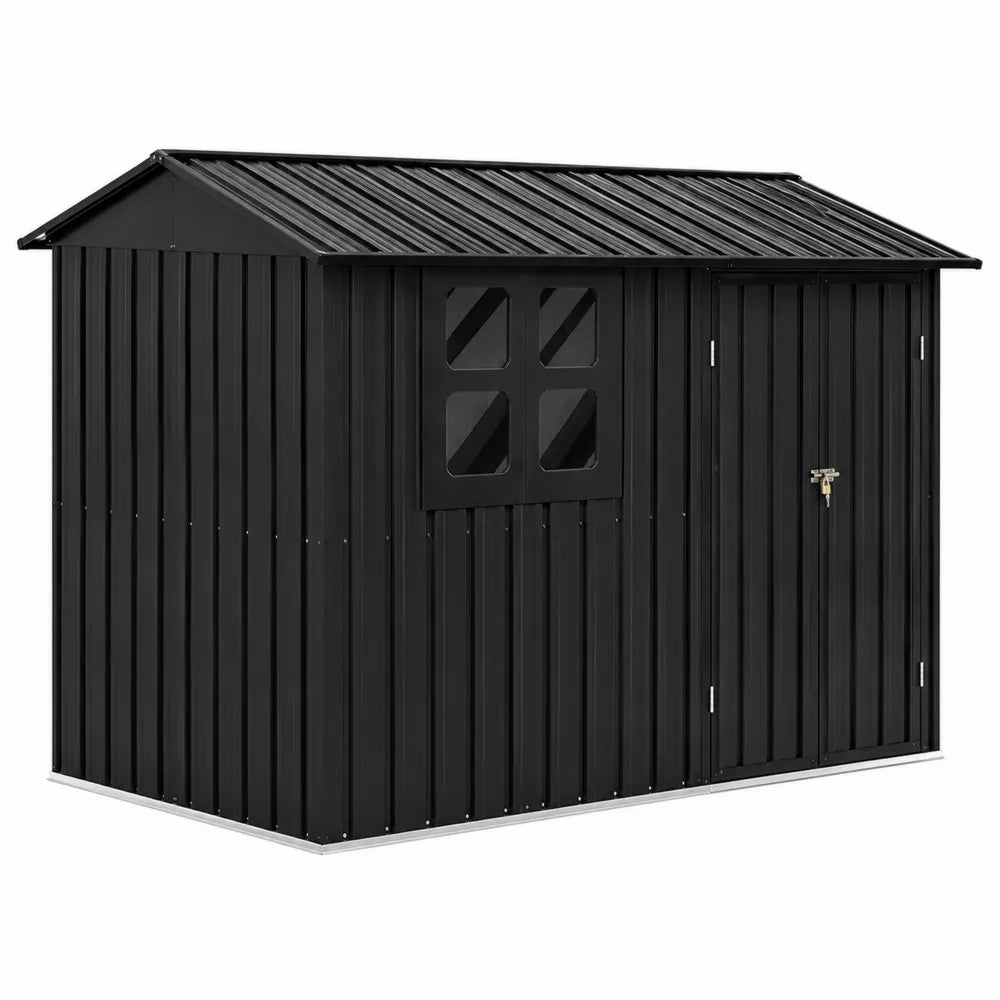 Casetta da Giardino in Metallo Nero con Finestre