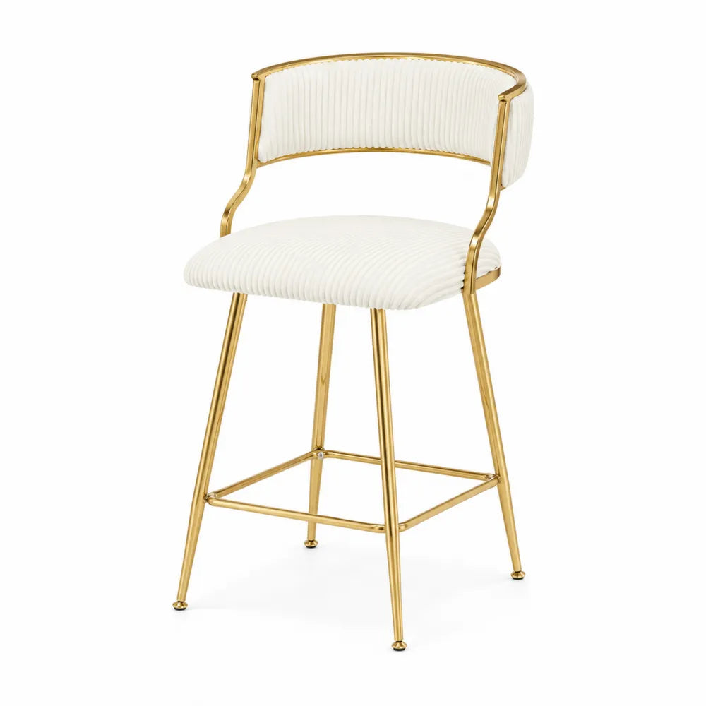 Sgabello in tessuto bianco e metallo dorato