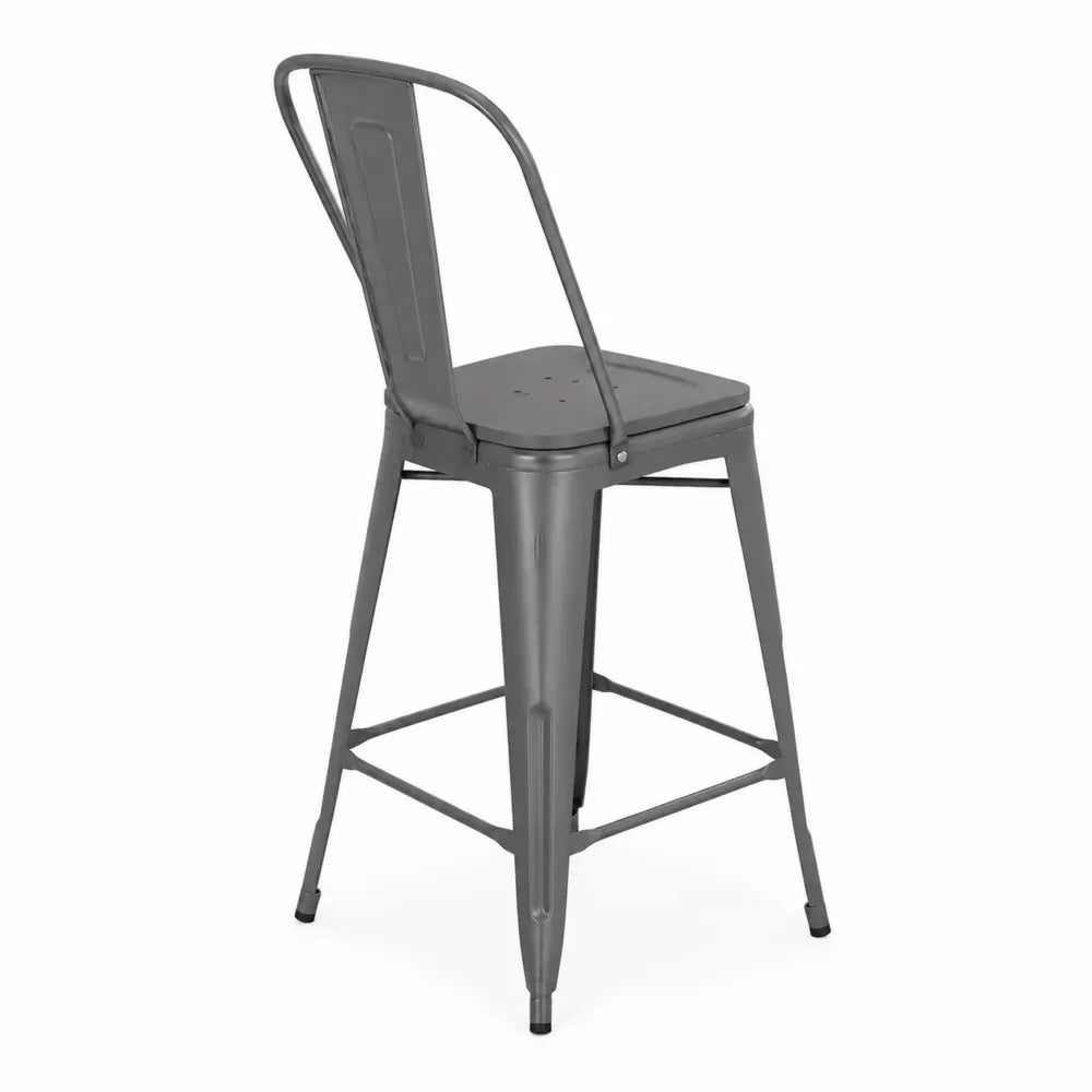 Sgabello in metallo grigio con schienale