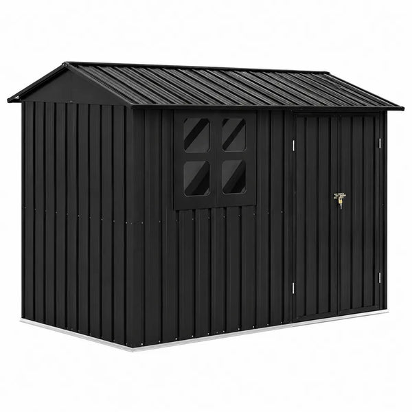 Casetta da Giardino in Metallo Nero con Finestre
