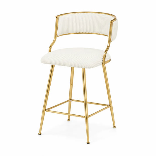 Sgabello in tessuto bianco e metallo dorato