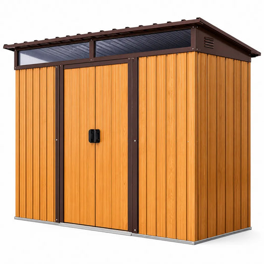 Capannone da Giardino in Metallo Effetto Legno 218x130x172 cm