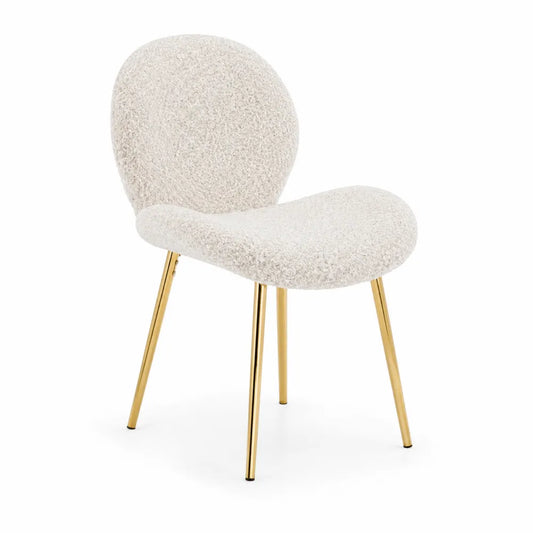 Sedia in tessuto bouclé con gambe in metallo dorato